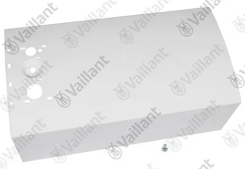 Vaillant Produktabdeckung in Weiß, rechteckige Form mit mehreren Ausschnitten und einer Befestigungsschraube.